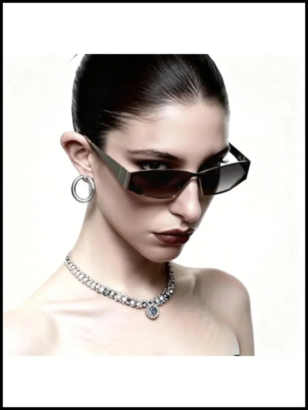 Retro Narrow Cat Eye Sunglasses UVA/UVB Protection Metal Frame